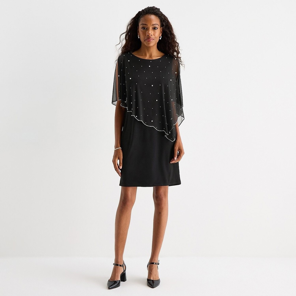 MSRP $94 MSK Womens XL Black Elbow Sleeve Overlay Sheath Dress